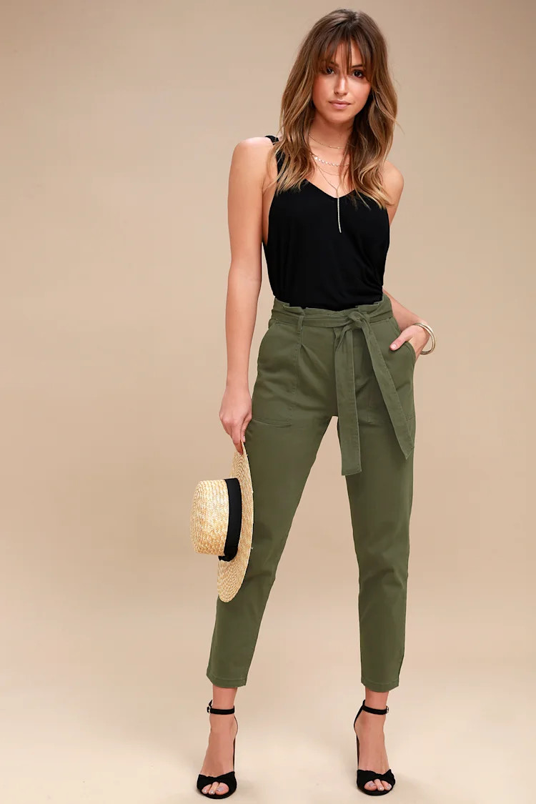 Leo Olive Green Tie-Waist Cropped Pants | Lulus (US)