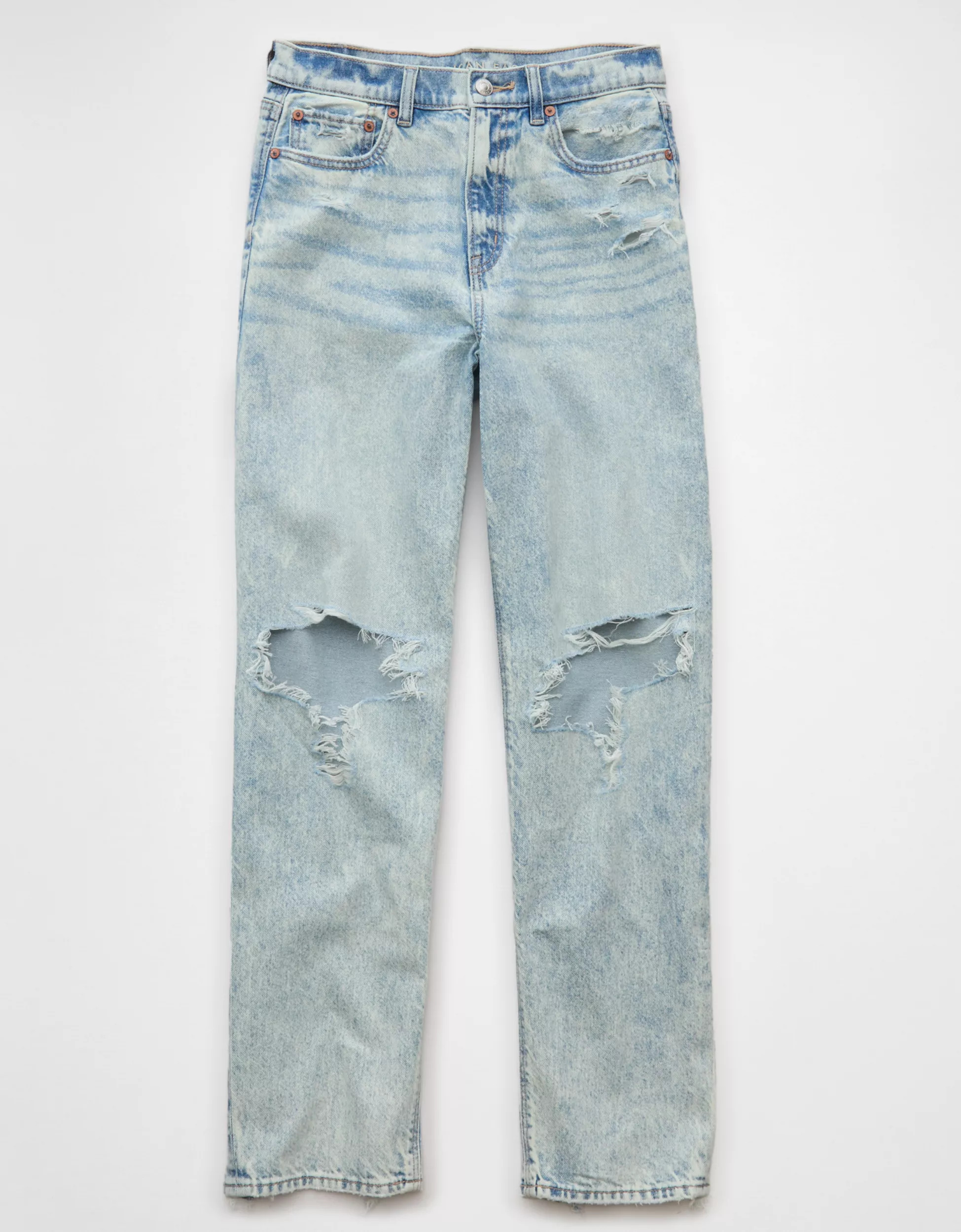 AE Strigid Ripped Super High-Waisted Baggy Straight Jean | American Eagle Outfitters (US & CA)