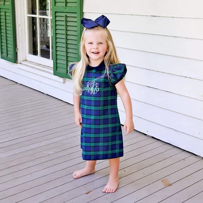 Hamilton Plaid Navy & Green Corduroy Collar Sally Dress | Classic Whimsy