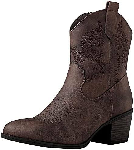 GLOBALWIN Cowboy Boots for Women – Classic Round Toe Western Booties with Comfort Insole – Em... | Amazon (US)