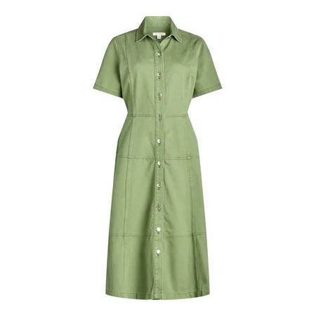 Free Assembly Women s Button Front Cotton Midi Dress with Short Sleeves XS-XXL | Walmart (US)