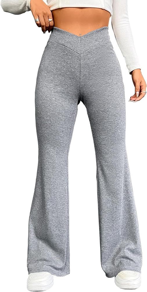 QCIV Women's Yoga Pants High Waisted Grey Flare Leggings V Crossover Bell Bottoms Bootcut Sweatpa... | Amazon (US)