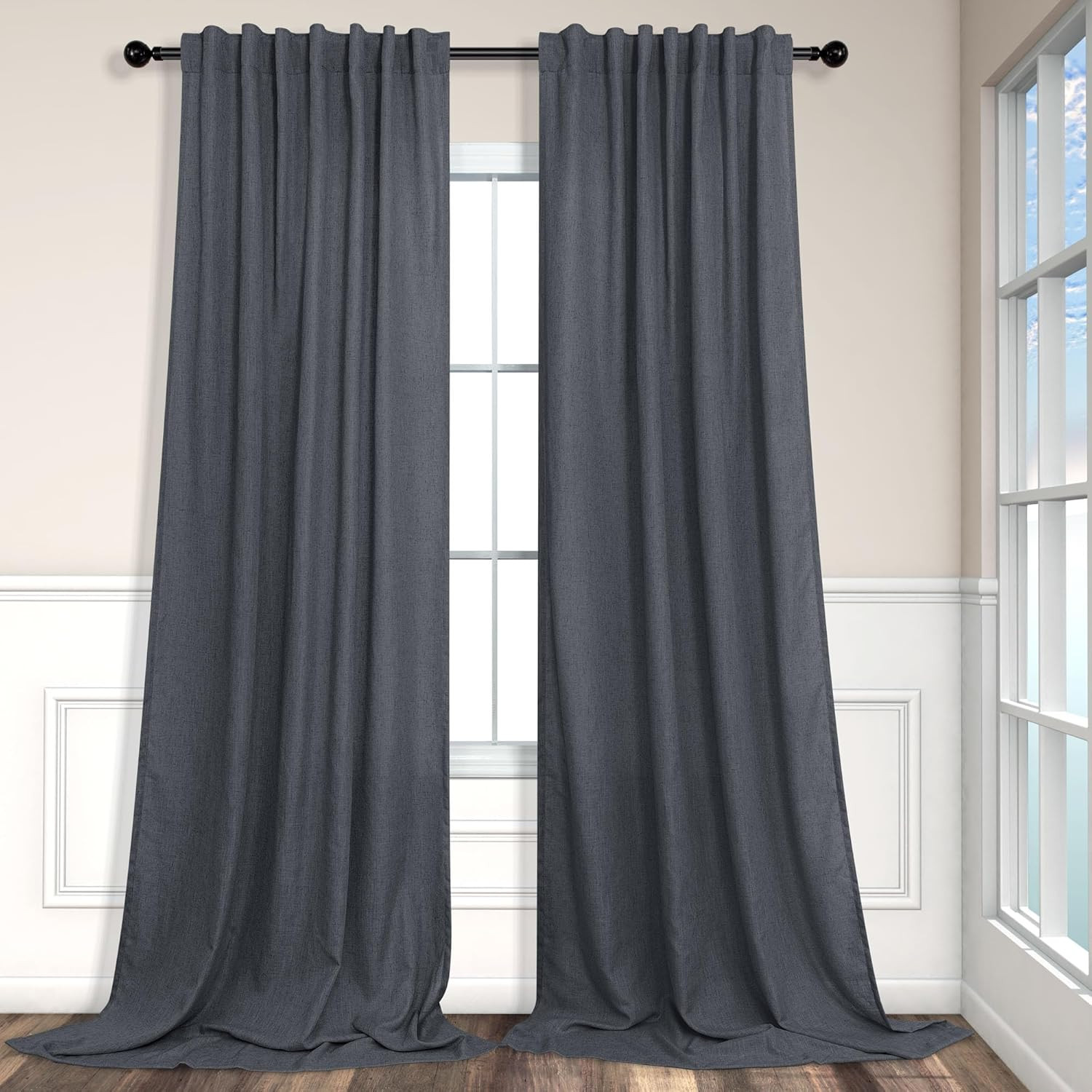 Dark Grey Curtains 84 Inch Length 2 Panels Set for Living Room Pleated Sheer Linen Light Filterin... | Amazon (US)