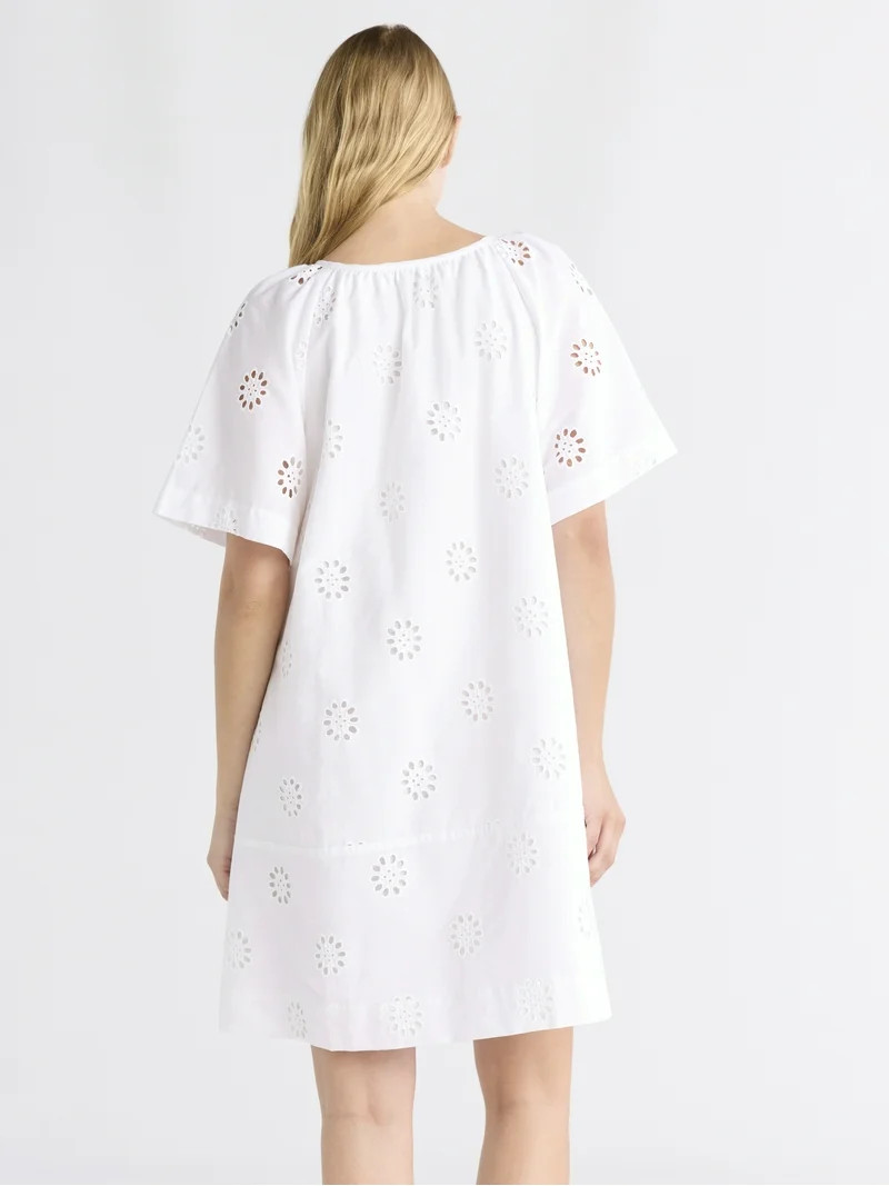 Free Assembly Women's Square Neck Eyelet Mini Dress with Short Sleeves, Sizes XS-XXL | Walmart (US)