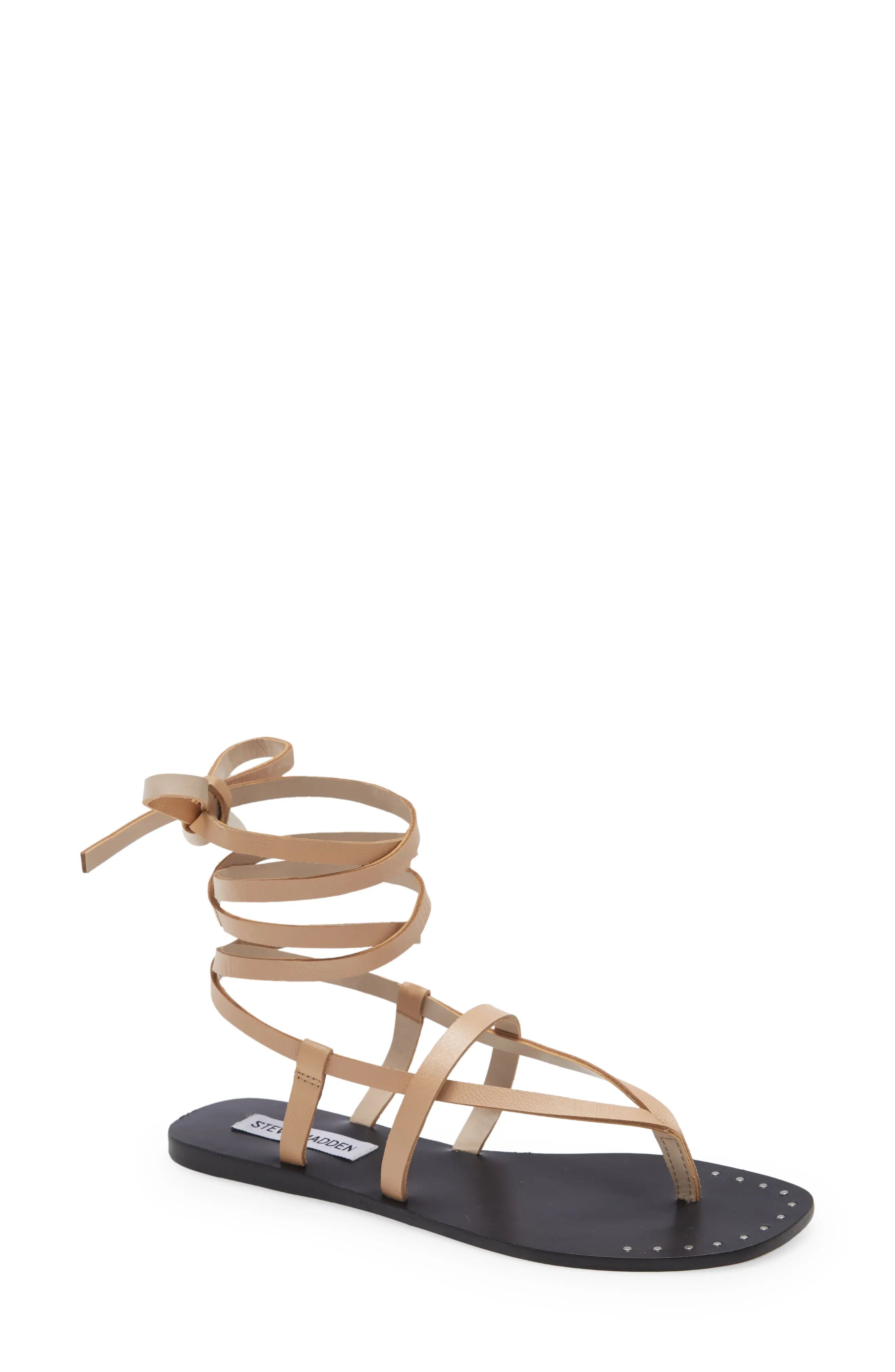 Steve Madden Seraphina Lace-Up Sandal, Size 6 in Tan Leathe at Nordstrom | Nordstrom