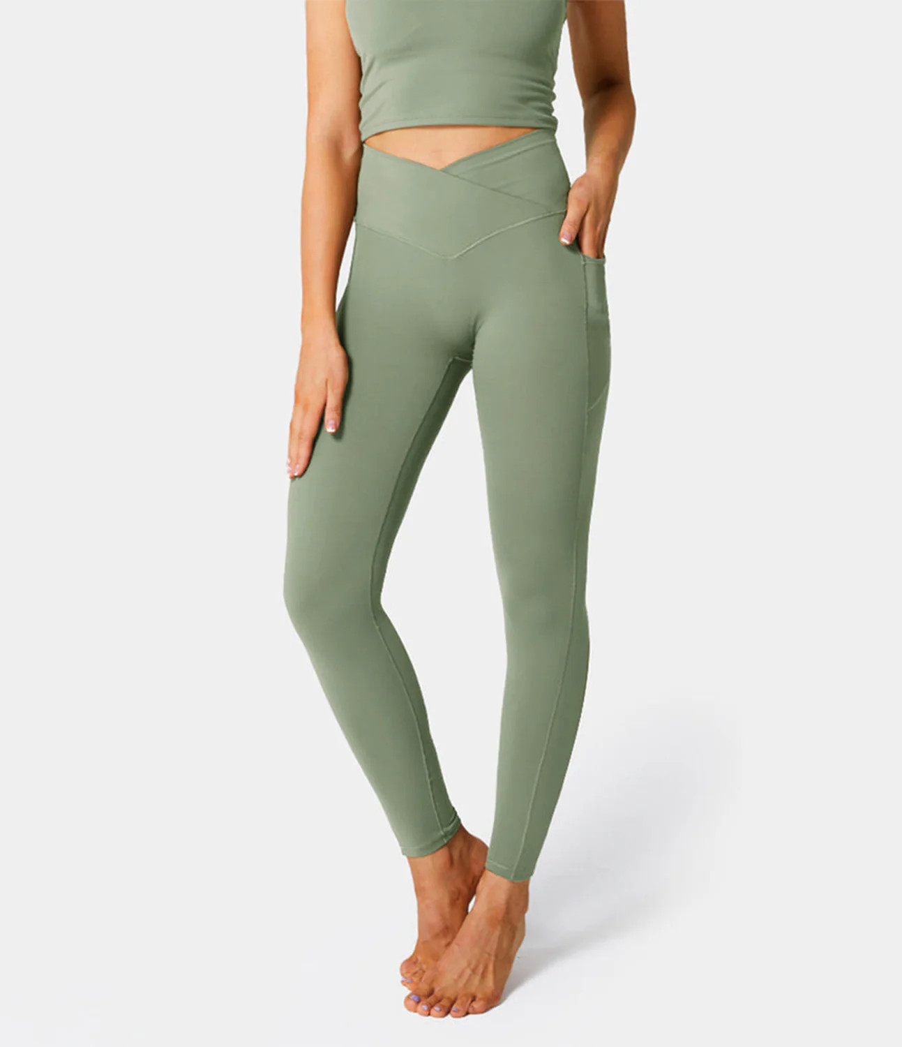 Halara Cloudful® Crossover Pocket Plain Leggings - Loden Frost - M(7/8) gym leggings leggings with p | HALARA
