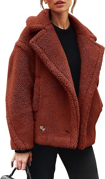 PRETTYGARDEN Womens 2023 Winter Fashion Sherpa Coats Lapel Fleece Jacket Long Sleeve Pockets Faux... | Amazon (US)