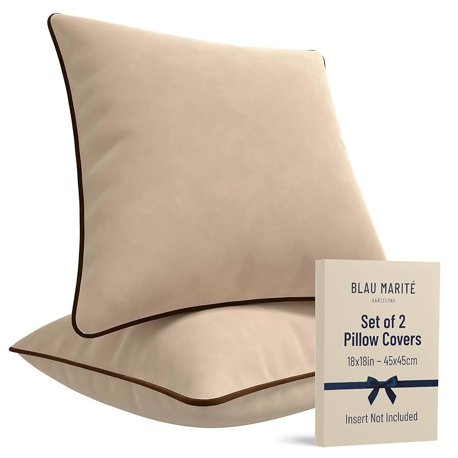 2 Pack Velvet Decorative Throw Pillow Covers, 18"x18", Beige and Brown, Solid, Modern, Contrast P... | Amazon (US)