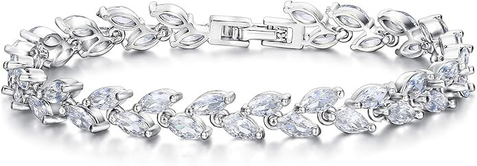 EVER FAITH Glamorous Cubic Zircon Wedding 2 Layers Small Leaf Roman Tennis Bracelet for Brides | Amazon (US)