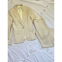 Vintage Tahari Tan Pinstripe Suit, Cream Blazer & Trouser Suit Set Size Med, Off White Cotton Summer | Etsy (US)