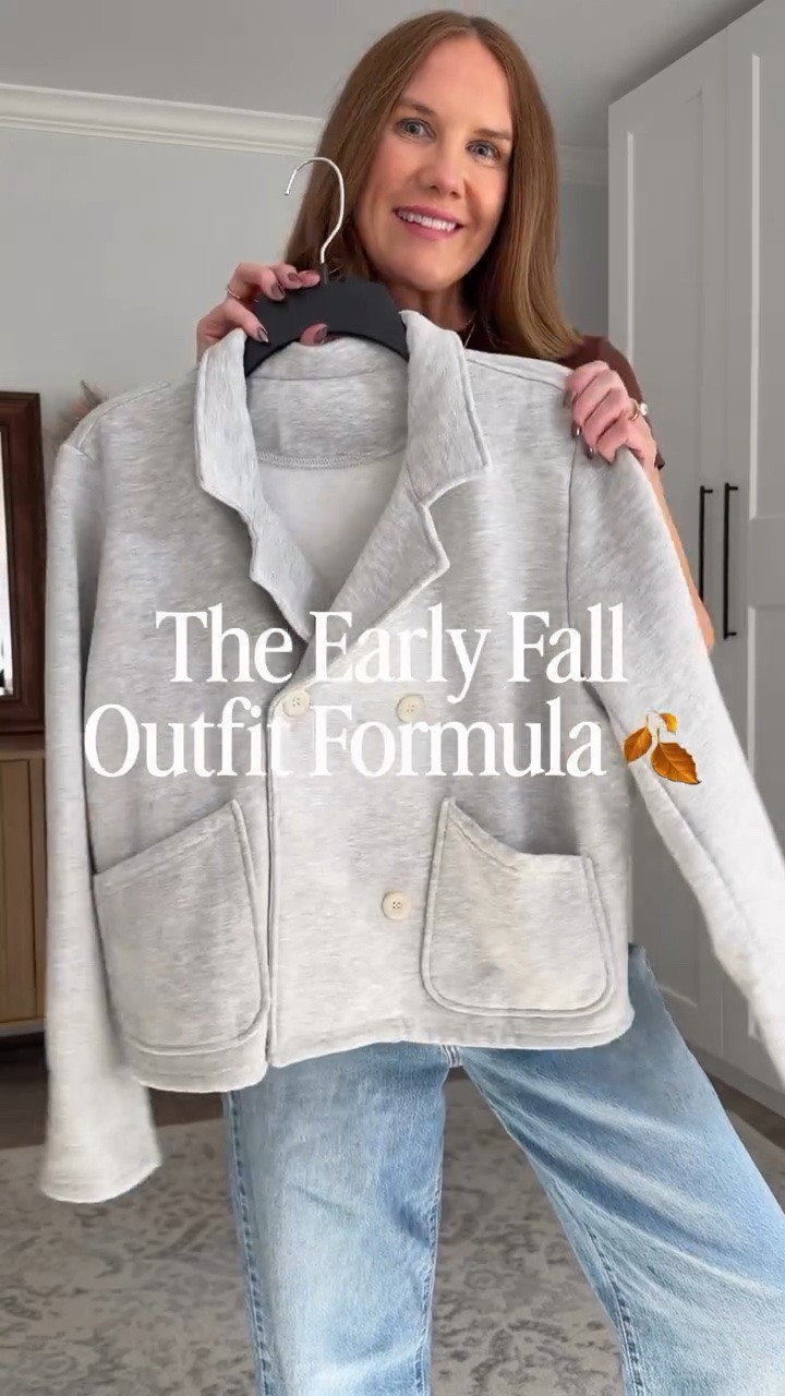 The kind of outfit that makes you look put together… without actually trying that hard. 🤎🍂

This might be my perfect early fall outfit formula: a sweatshirt blazer that feels as comfy as it sounds, a seamless tee, lightweight wide leg jeans that actually fit at the waist, leopard mesh flats + the prettiest chocolate brown braided suede bag.

Comfortable ✔️
Polished ✔️
Easy to actually wear ✔️

Basically everything I want from an elevated casual fall outfit — and every single piece can be mixed and matched with so much already in your closet.

If you love effortless fall outfits, elevated basics, comfortable mom outfits, wide leg jeans, casual fall fashion and easy everyday outfit ideas, SAVE this one for later. 🤎

#FallOutfitIdeas #EarlyFallOutfits #FallFashion #ElevatedCasual #MomStyle

#LTKgrwm #LTKOver40 #LTKWorkwear