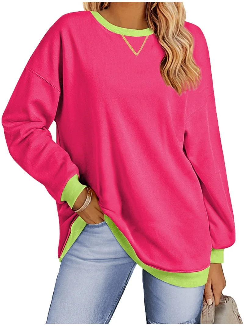 Fantaslook Color Block Sweatshirts for Women Crewneck Long Sleeve Oversized Pullover Tops Casual ... | Walmart (US)