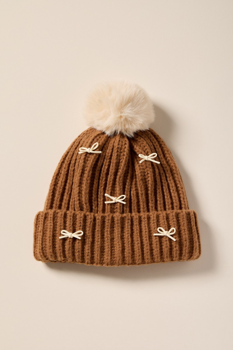 Wren Pom Beanie with Bows | Francesca's
