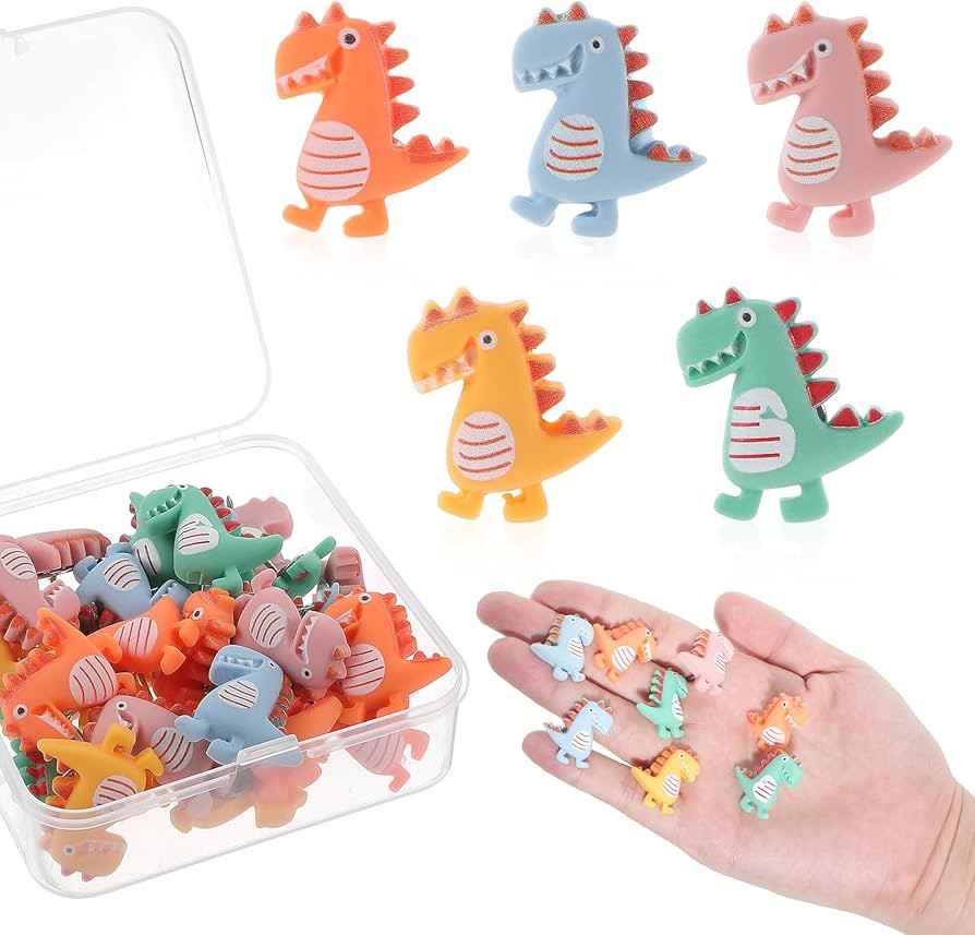 30 Pcs Dinosaur Decorative Push Pins, Funny Cork Board Accessories, Colorful Cute Push Pins with ... | Amazon (US)