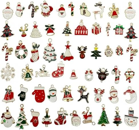 50pcs Christmas Charms Pendants for Jewelry Making Assorted 50 Styles Gold-Tone Enamel Charms Bul... | Amazon (CA)