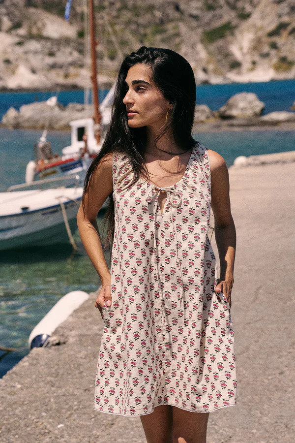 Sundress Mini ~ Peony | Sleeveless Block Print Cotton Dress | Daughters of India