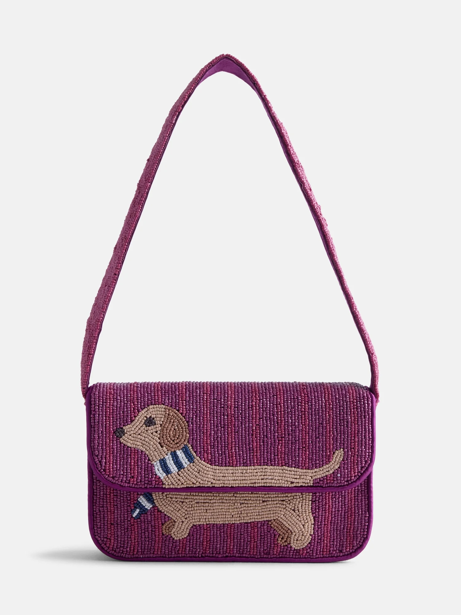 Free Assembly Women's Beaded Dachshund Flap Shoulder Bag, Maroon | Walmart (US)