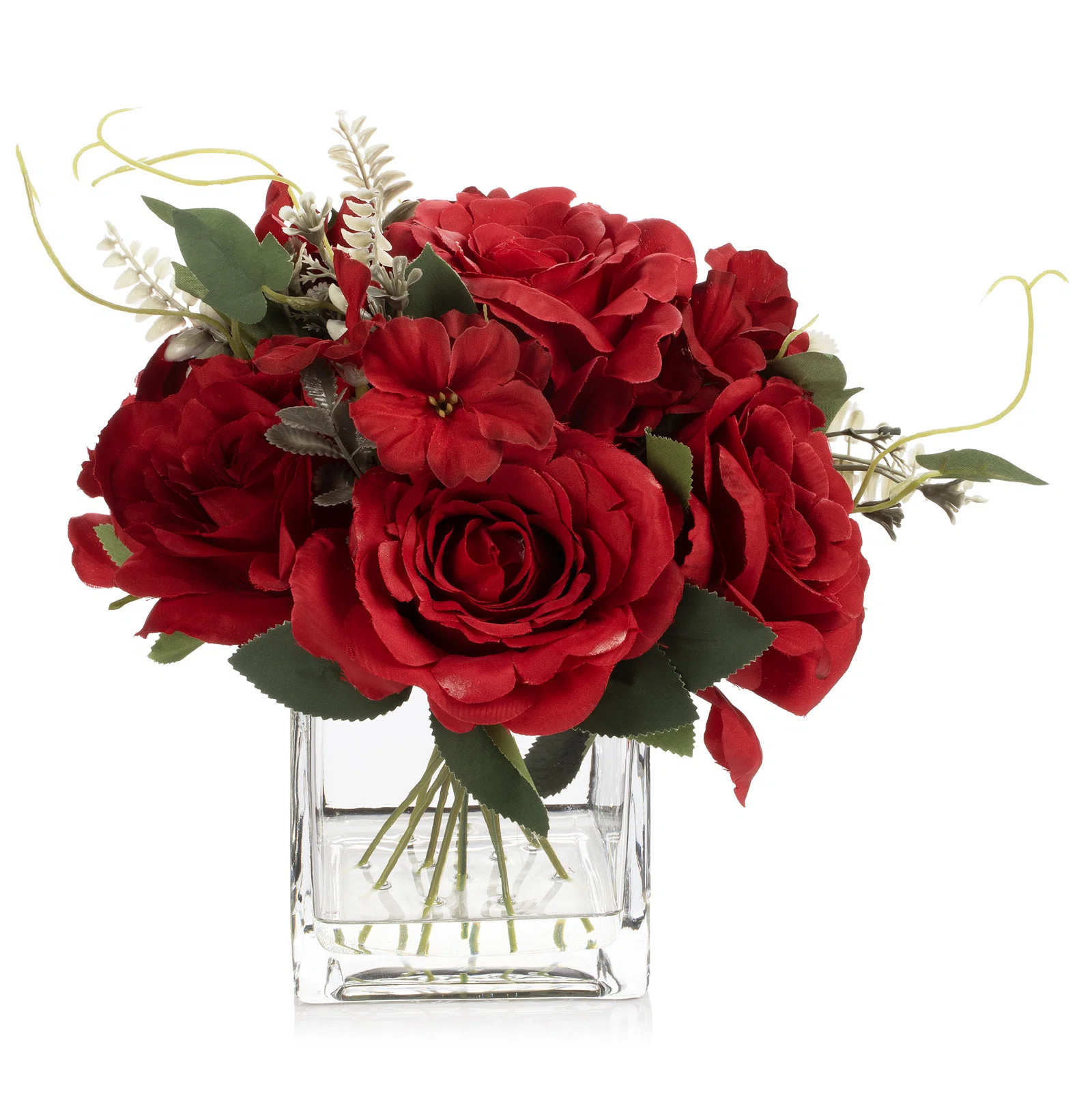 Artificial Rose Flower Arrangement In Glass Vase With Faux Water (red) | Wayfair North America