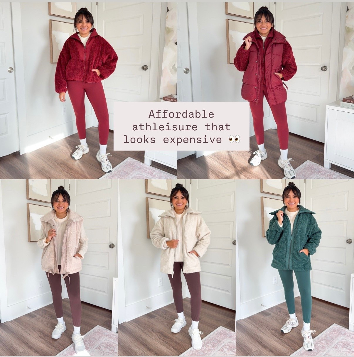 Affordable athleisure that looks expensive 👀
For reference: I’m 5’0, 32b bra size, and 2/26 in bottoms, pear shaped. 
*Everything I share is unaltered! TTS means true to size.

Maroon burgundy sherpa jacket size xs TTS
Ivory sweater size xs TTS
Maroon burgundy leggings size small TTS
Sneakers size 6.5 TTS 

Maroon burgundy puffer vest size xs TTS
Ivory sweater size xs TTS
Maroon burgundy sherpa jacket size xs TTS
Maroon burgundy leggings size small TTS
Sneakers size 6.5 TTS 


Tan taupe vest size xs TTS
Ivory sweater size xs TTS
Brown burgundy leggings size small TTS
Sneakers size 6.5 TTS 

Beige zip up jacket size xs TTS
Ivory sweater size xs TTS
Brown burgundy leggings size small TTS
Sneakers size 6.5 TTS 

Dark green zip up jacket size xs TTS
Ivory sweater size xs TTS
Dark green leggings size small TTS
Sneakers size 6.5 TTS 

target fall activewear
cozy fall outfits
fall workout clothes
athletic fall outfits women
everyday fall athleisure looks
fall errands outfit ideas
casual fall outfits 2025
Petite/Comfort Keywords
petite athleisure outfits
petite fall activewear
soft matching sets
petite joggers fall
cozy petite outfits
Shopping Keywords
Target fall new arrivals
affordable fall activewear
best Target fall finds
Target outfit ideas 2025
Rachel Miranda Blog
Honeysweetpetite
Honey Sweet Petite


#LTKActive #LTKPetite #LTKSaleAlert