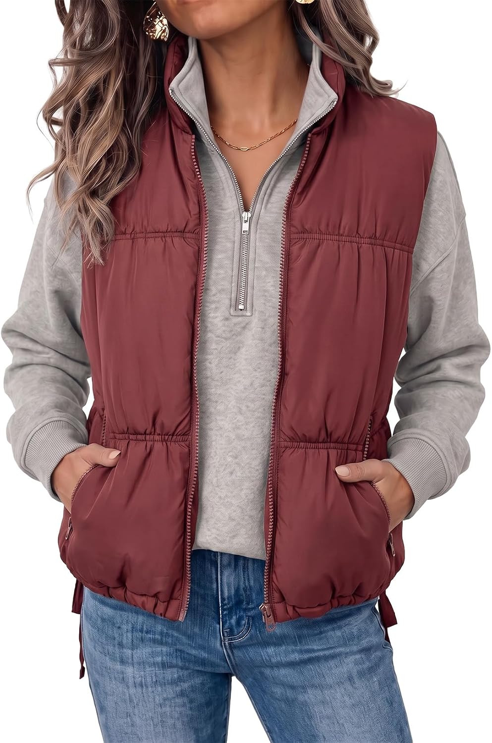 EVALESS Womens Puffer Vest Sleeveless Stand Collar Zip Up Cropped Jackets | Amazon (US)