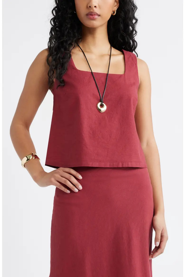 Square Neck Sleeveless Linen Blend Top (Women) | Nordstrom | Nordstrom