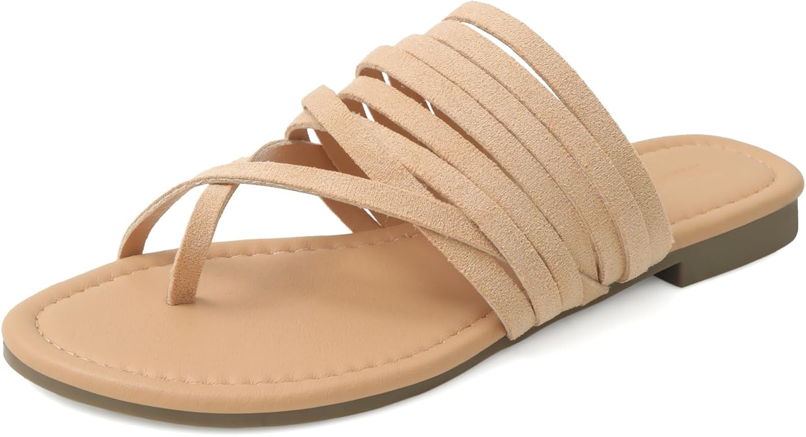 Shoe'N Tale Women's Flat Sandals Fashion Slides Flip Flops Strappy Open Toe Slip On Dressy Shoes | Amazon (US)