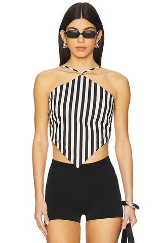 SIMONMILLER Kit Poplin Tie Top in Black & Macadamia Micro Stripe from Revolve.com | Revolve Clothing (Global)