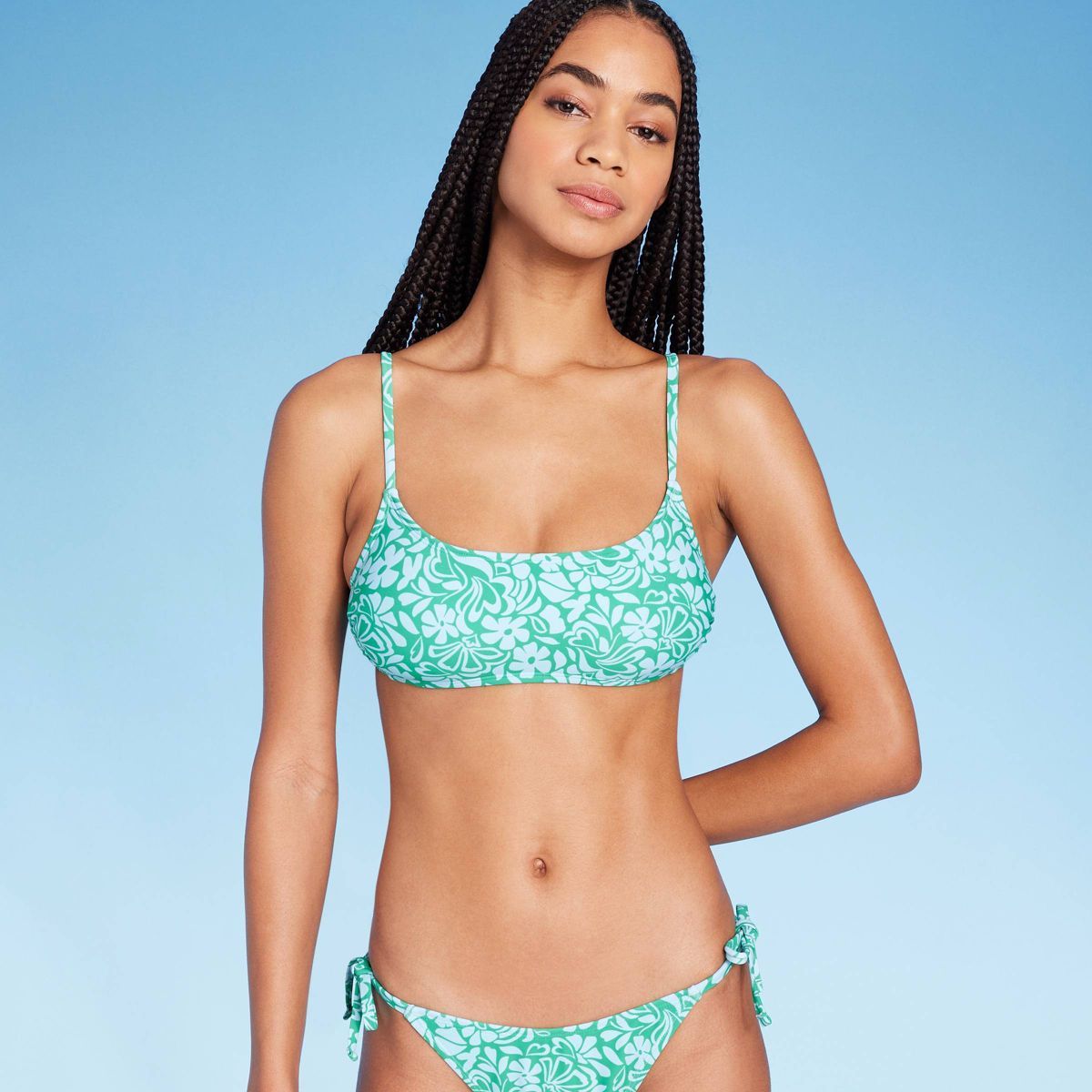 Women's Bralette Bikini Top - Wild Fable™ Green Floral Print | Target