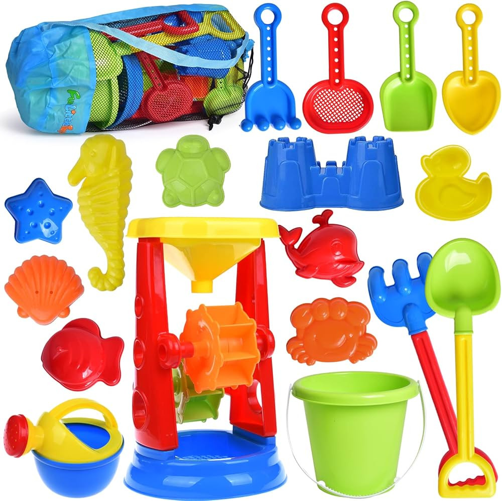 Sand Toys, 19 Piece Beach Toys Set Kids Sandbox Toys Includes Water Wheel Beach Tool Kit Bucket W... | Amazon (US)