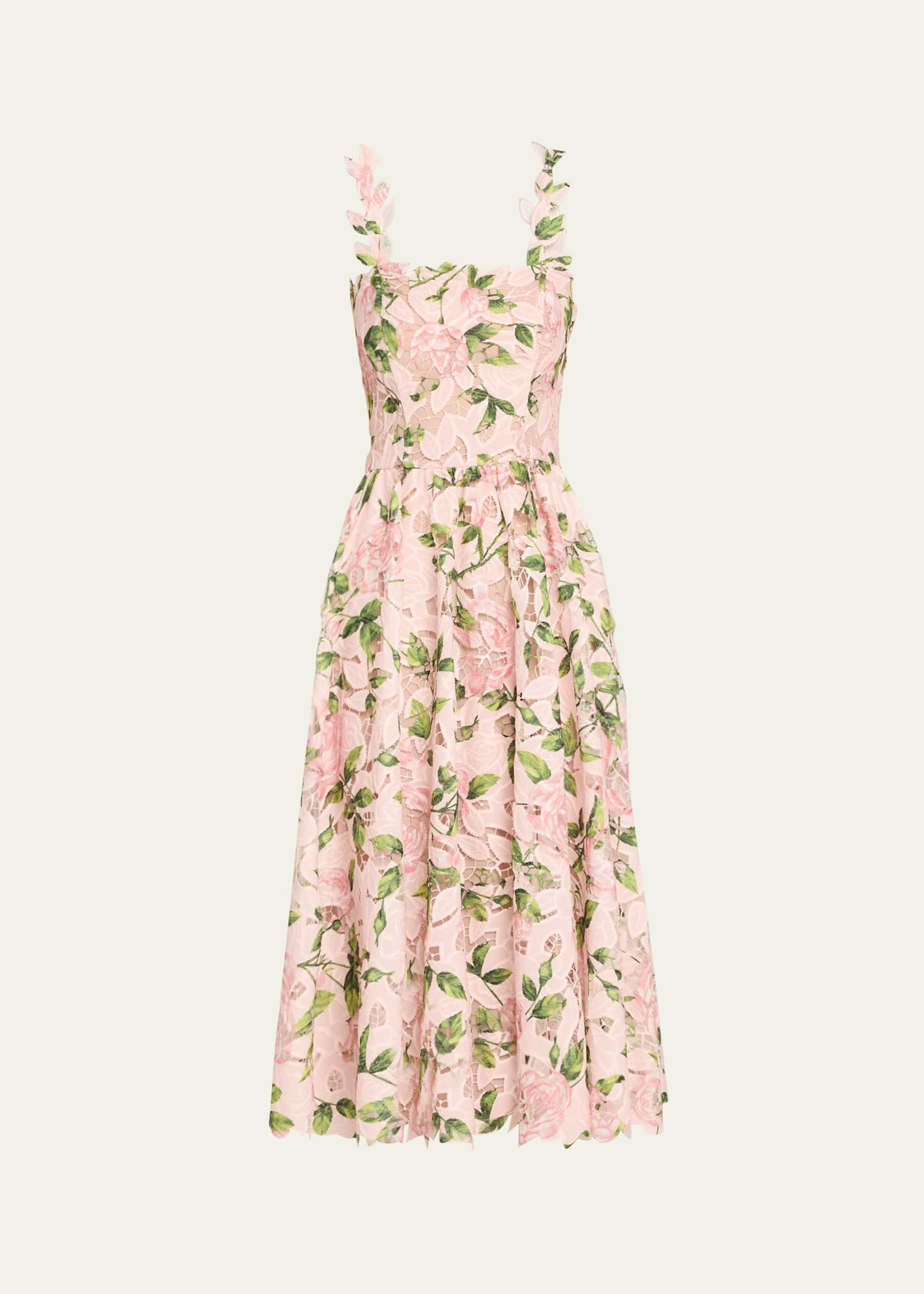 Oscar de la Renta Printed Garden Rose Guipure Sleeveless Midi Dress | Bergdorf Goodman