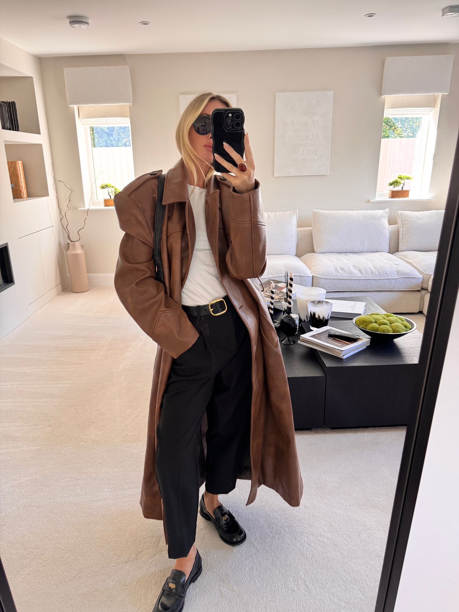 Classic autumn look 🤎

Brown trench coat, leather trench coat, penny loafers, tapered trousers, tailored trousers, workwear, Skims, white tee, autumn outfit, autumn style 

 #LTKFashionMonth #LTKautumn #LTKworkwear