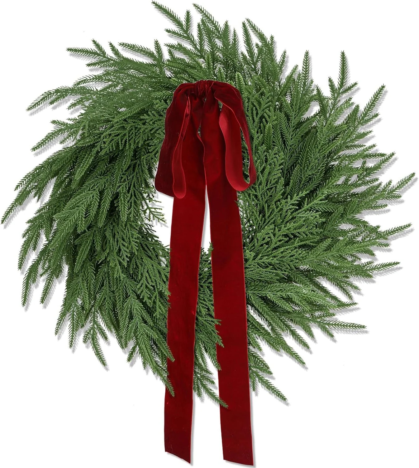 Guvpev 24" Norfolk Pine & Cedar Wreath for Front Door, Artificial Christmas Wreath Seasonal Decor... | Walmart (US)