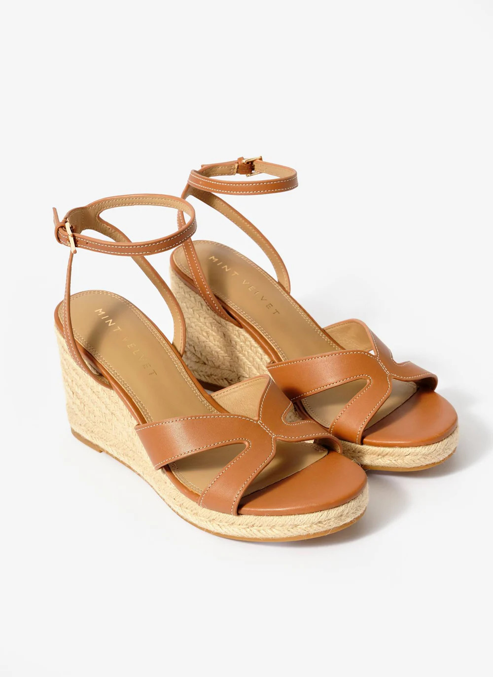 Jase Tan Leather Espadrille Wedges | Mint Velvet