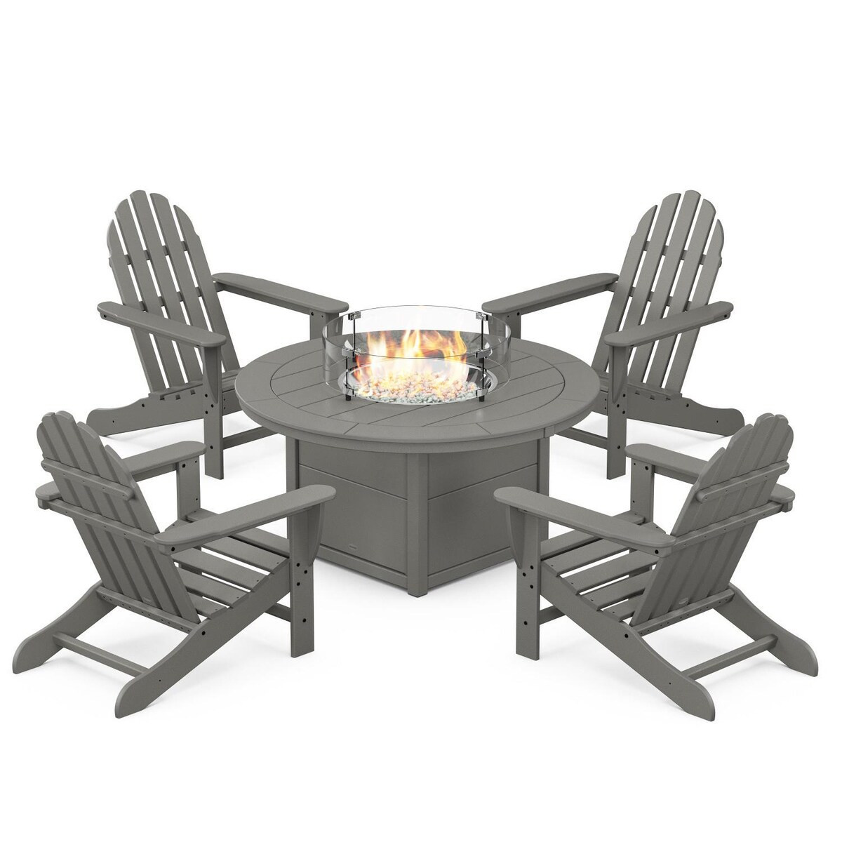POLYWOOD Classic Adirondack 5 Pc Recycled Plastic Fire Pit Seating Set in Slate Gray by - PWS706-1-GY | BBQ Guys