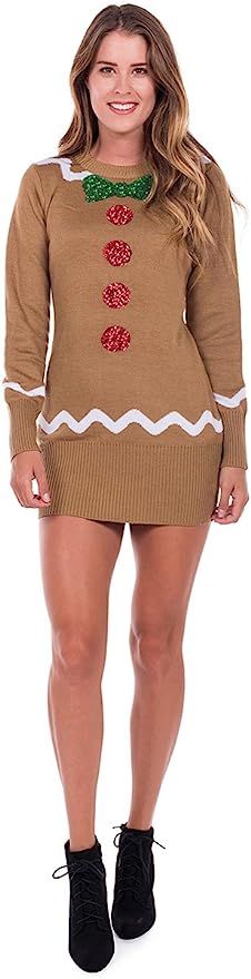 Tipsy Elves Women's Gingerbread Sweater Dress - Brown Ugly Christmas Sweater Dress | Amazon (US)