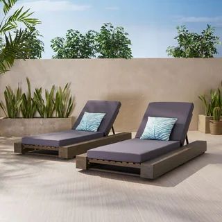 Broadway Outdoor Acacia Wood Chaise Lounge and Cushion Sets (Set of 2) by Christopher Knight Home... | Bed Bath & Beyond