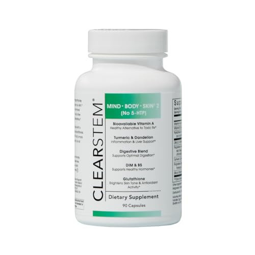 CLEARSTEM - MINDBODYSKIN Hormonal Acne Supplement (No 5-HTP) - Natural DIM Supplement - Skin Care Vitamins - Hormone Balance, Antioxidants - Vegan, Gluten Free, Cruelty Free - 30 Servings, 90 Capsules | Amazon (US)