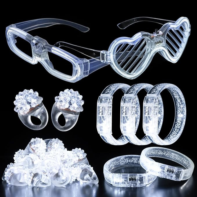 50Pcs White Wedding Party Supplies Set 10 LED Flashing Glasses 20 Light up Bracelets and 20 LED B... | Amazon (US)