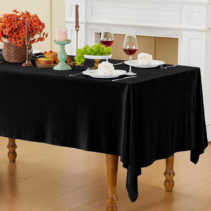 Black Velvet Tablecloth, 60 x 102 Inch Rectangle Table Cover, Black Velvet Table Cloth Smooth Lux... | Amazon (US)