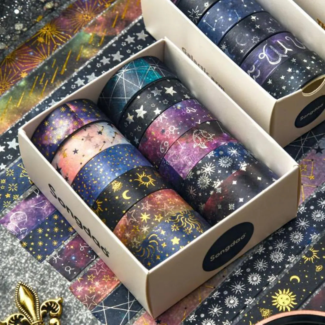Galaxy Washi Tape, Cosmic Washi Tape, Universe, Gold Foil, Sky, Masking Tape, 15mm, Gift Wrap Tap... | Etsy (US)
