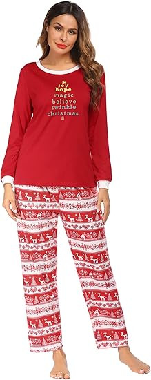Ekouaer Christmas Pajamas Set Matching Christmas Pjs Set Holiday Pajamas for Women Reindeer Sleep... | Amazon (US)