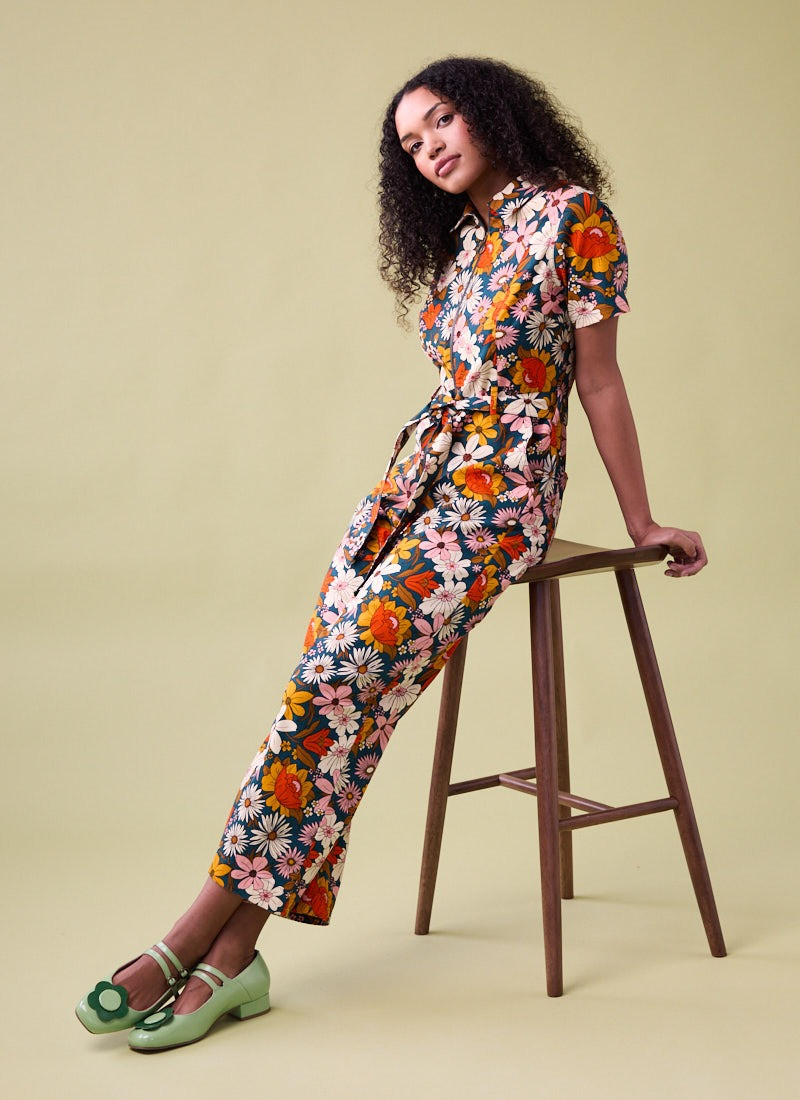 Mork Retro Floral Print Short Sleeve Boilersuit | Joanie