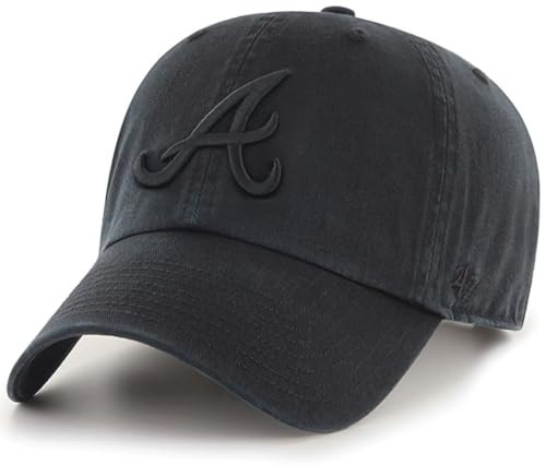 47 Brand MLB Black Black Primary Logo Clean Up Adjustable Baseball Cap Hat, Adult One Size Fits All - Atlanta Braves | Amazon (US)