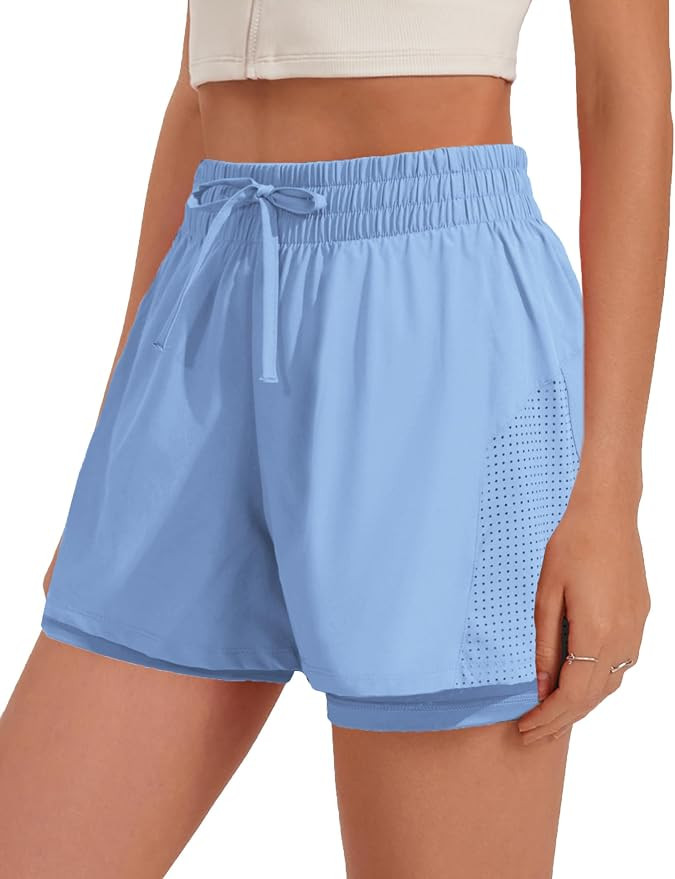 Pinspark womens High Waisted Quick Dry Gym Shorts with Pocket | Amazon (US)