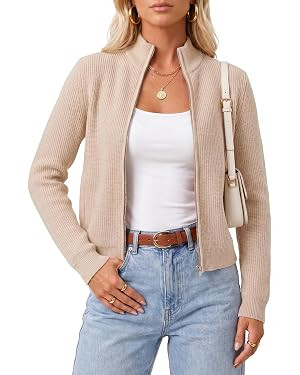 Arach&Cloz Women's Wool Blend Mock Neck Zip Up Fall Work Cardigan Sweaters | Amazon (US)