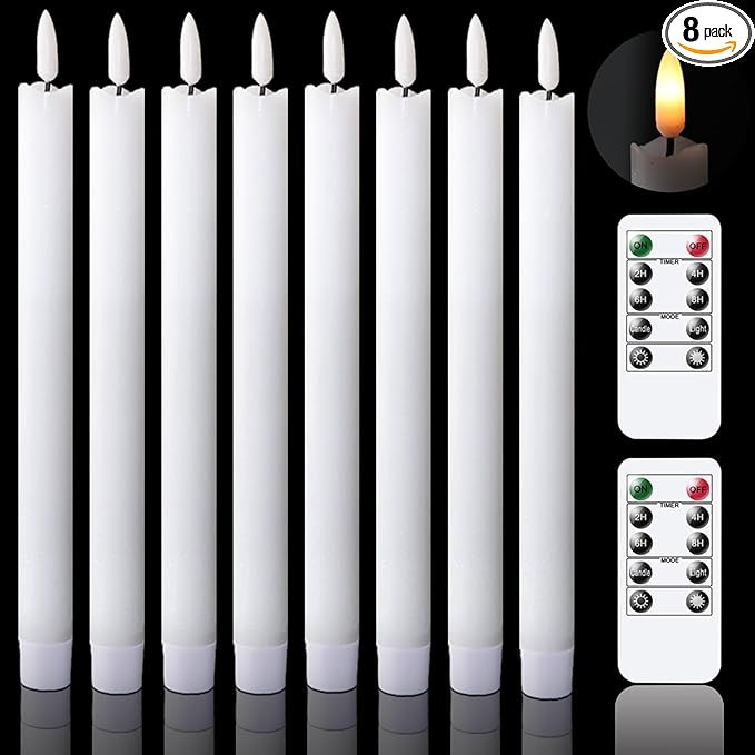 GenSwin Flameless Flickering Taper Candles with 2 Remote Controls and Timer, Real Wax 3D Wick Lig... | Amazon (US)