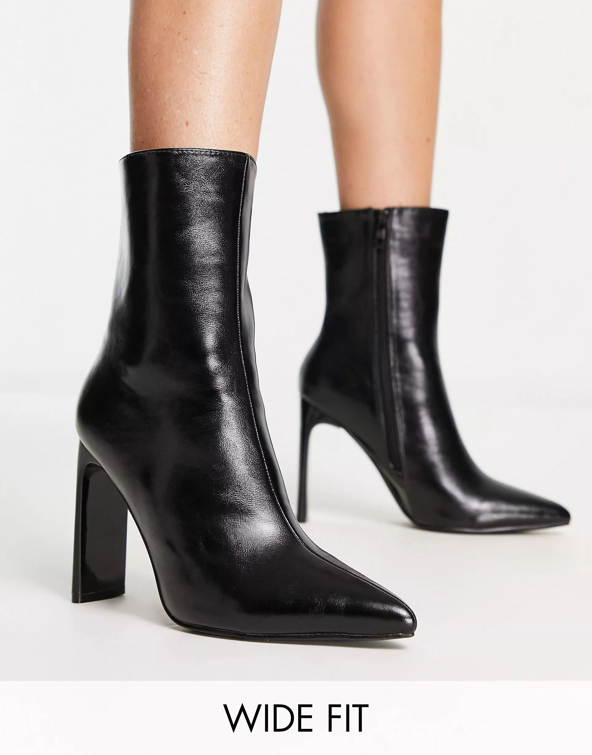Glamorous Wide Fit heeled ankle boots in black | ASOS (Global)