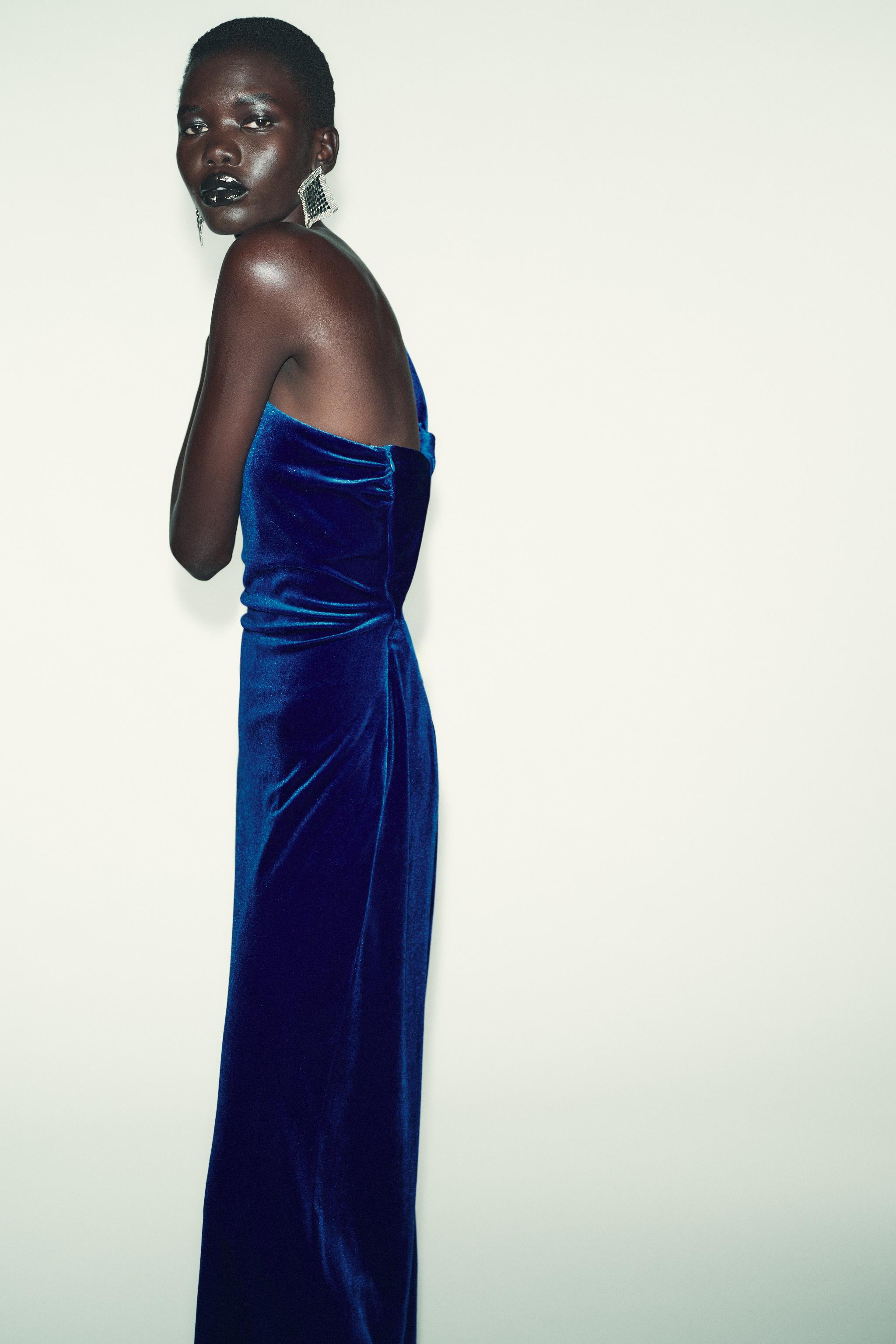 ASYMMETRIC VELVET MIDI DRESS | Zara UK
