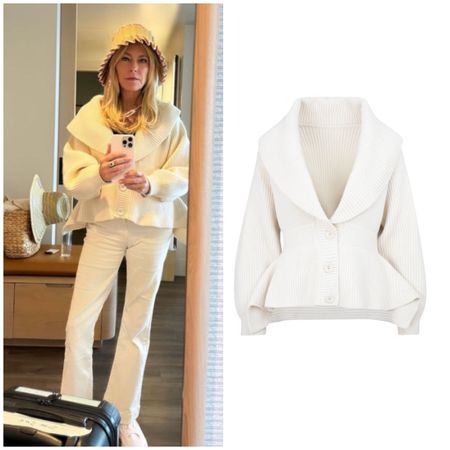 Sutton Stracke’s White Peplum Sweater 📸 = @suttonstracke (not sure of her exact hat color but linked one from the designer)