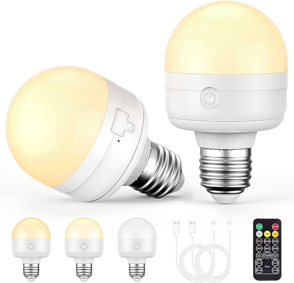 SCOPOW 2 Pack e26 Rechargeable Light Bulbs with Remote Control Timer and 3 Color Temperature Opti... | Amazon (CA)